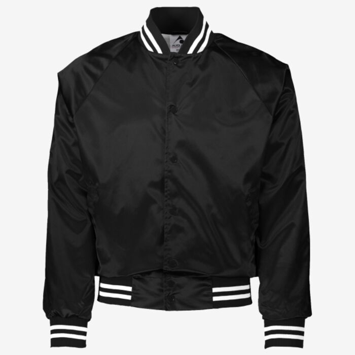 Augusta Sportswear Unisex Satin Baseball Jacket Striped Trim 3610 Unisex Satin Baseball Jacket Striped Trim Thumbnail