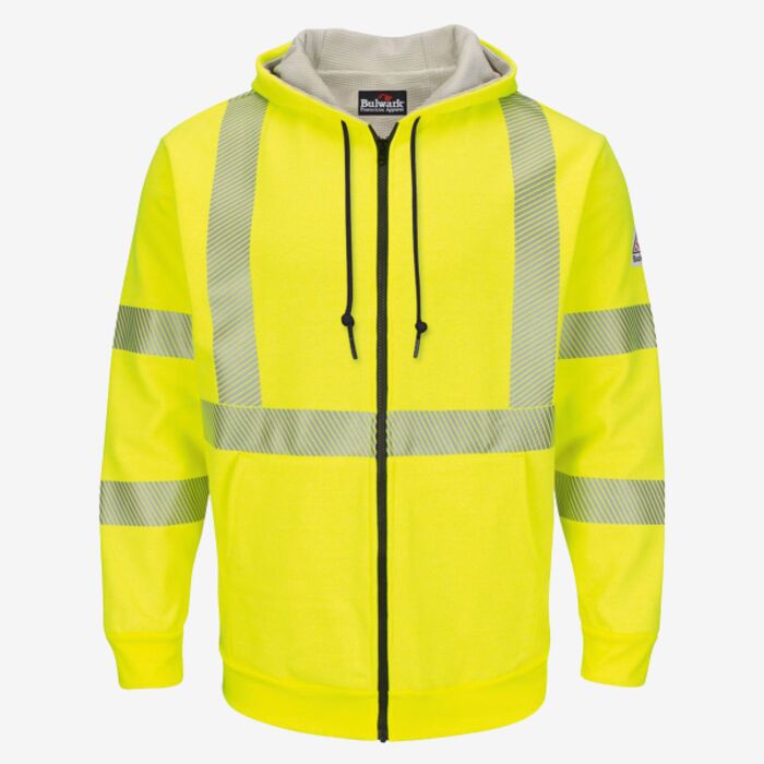 Bulwark Men's Hi-Visibility Zip-Front Hooded Fleece Sweatshirt with Waffle Lining SMZ4HV Men's Hi-Visibility Zip-Front Hooded Fleece Sweatshirt with Waffle Lining Thumbnail