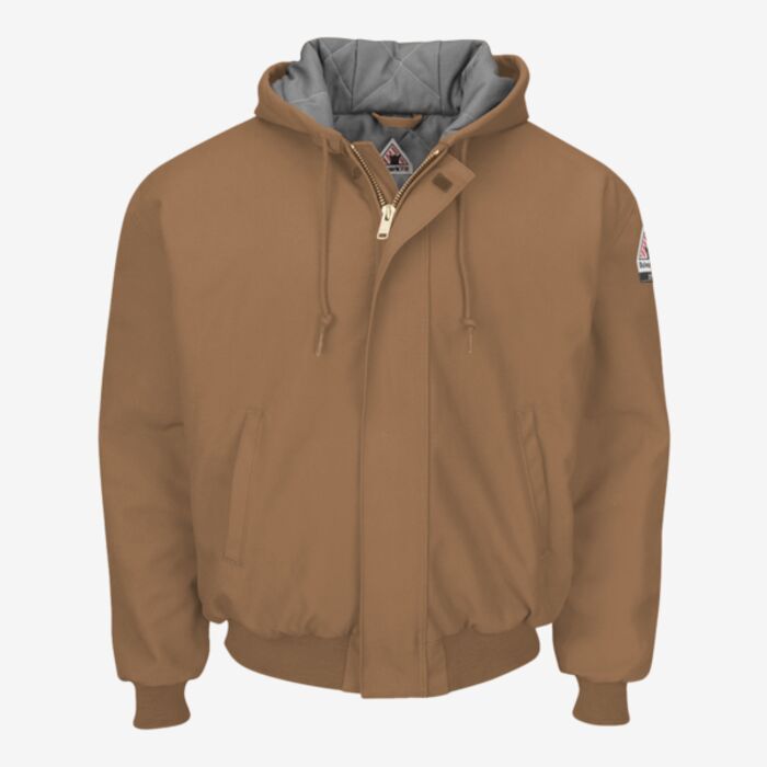 Bulwark Men's Tall Insulated Brown Duck Hooded Jacket with Knit Trim JLH6T Men's Tall Insulated Brown Duck Hooded Jacket with Knit Trim Thumbnail
